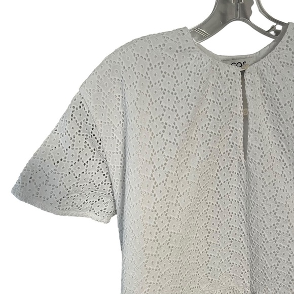 COS White Eyelet Oversized Mini Dress Babydoll Women’s XS EU 34 Minimalist - Picture 4 of 14